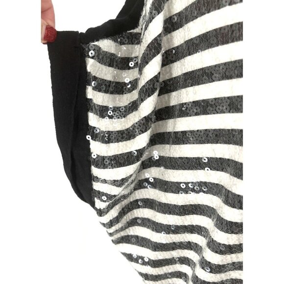 Lane Bryant Sequin Top Sz 26/28 Black White Short Sleeve Zip Back Cotton Blend - Picture 3 of 6